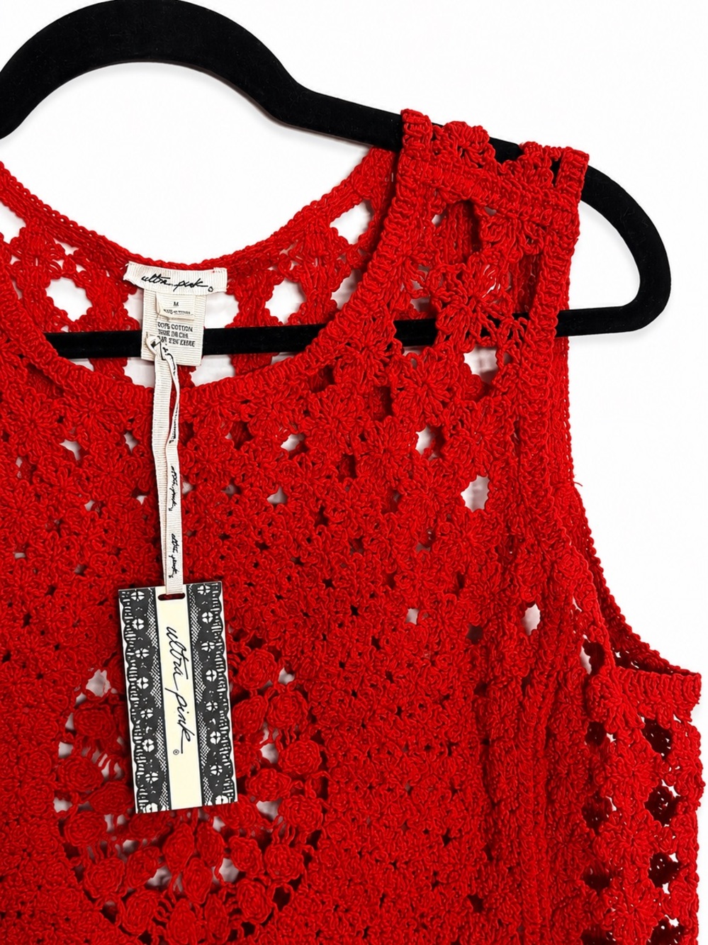NWT Red Crochet Lace Tank Cover Up Size M